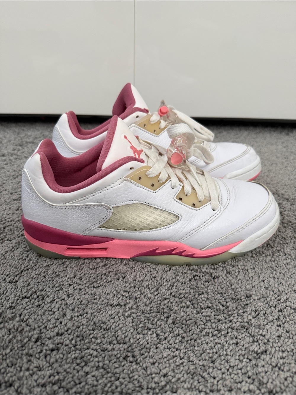 Jordan Kids White and Pink Low-Top Sneakers